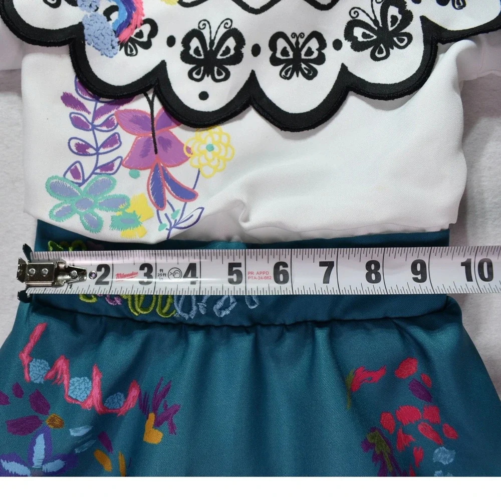 Disney Encanto Mirabel Costume Dress Girls Size 5/6 Floral Butterfly Tiered Blue - Picture 5 of 6